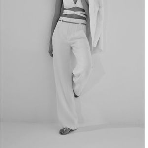 Zara Linen Blend Straight Pants “Oyster White”